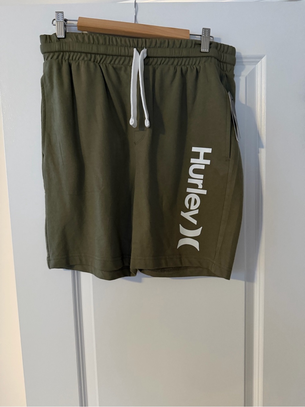 Hurley Olive Green Athletic Shorts with White Logo
